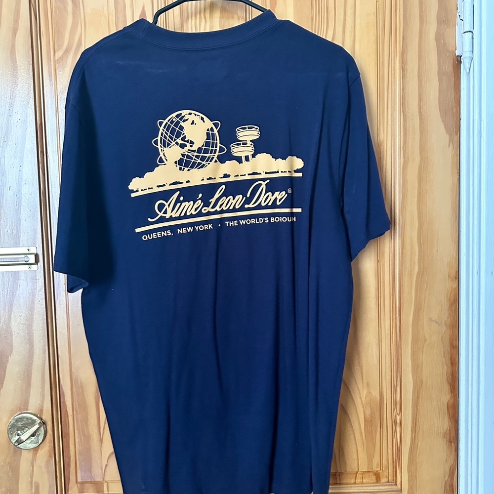 Aime Leon Dore Blue/Gold Graphic Tee - Size Medium, fits like a Large